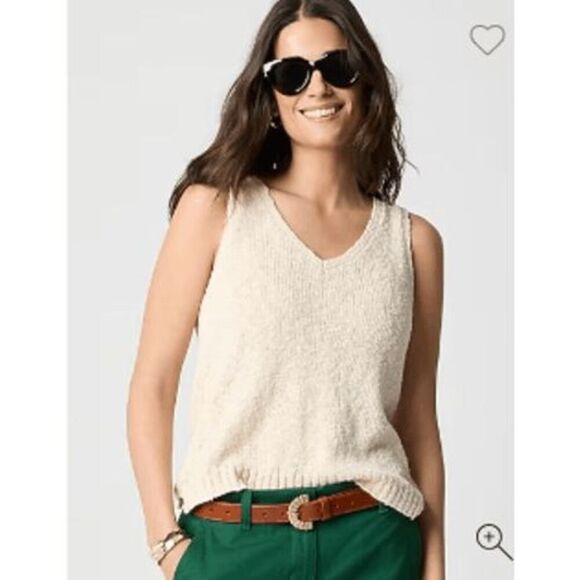 NWT J Crew Beach sweater/tank/top/shirt Sz S knit V neck current style tan/ivory - Picture 1 of 8